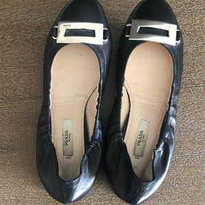 Black Leather Prada Flats